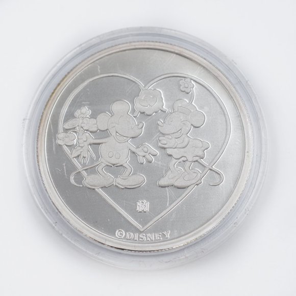 Disney Yours Forever 1991 10z Silver Mickey and Minnie Mouse Coin - Picture 2 of 2